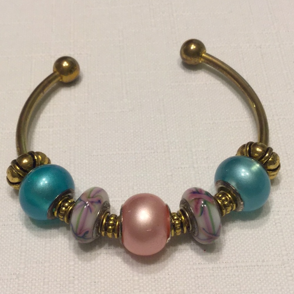 Glass Bead Adjustable Open Cuff Bracelet